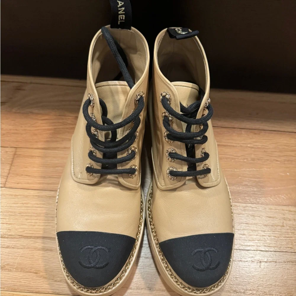 CHANEL Beige and Black Ankle Boots - Picture 1 of 4